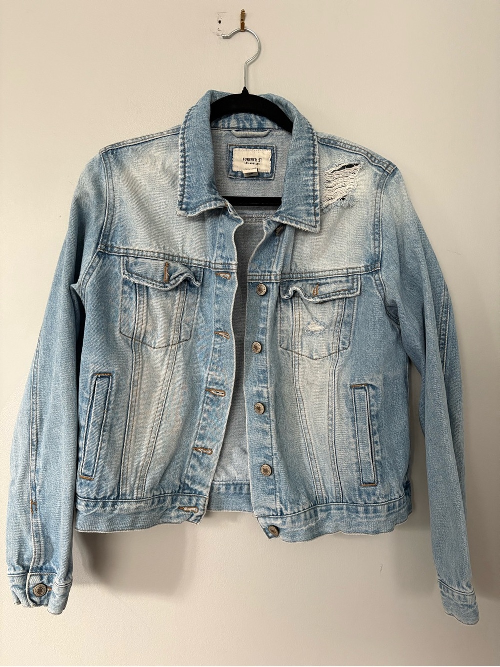 Forever 21 Light Wash Distressed Denim Jacket